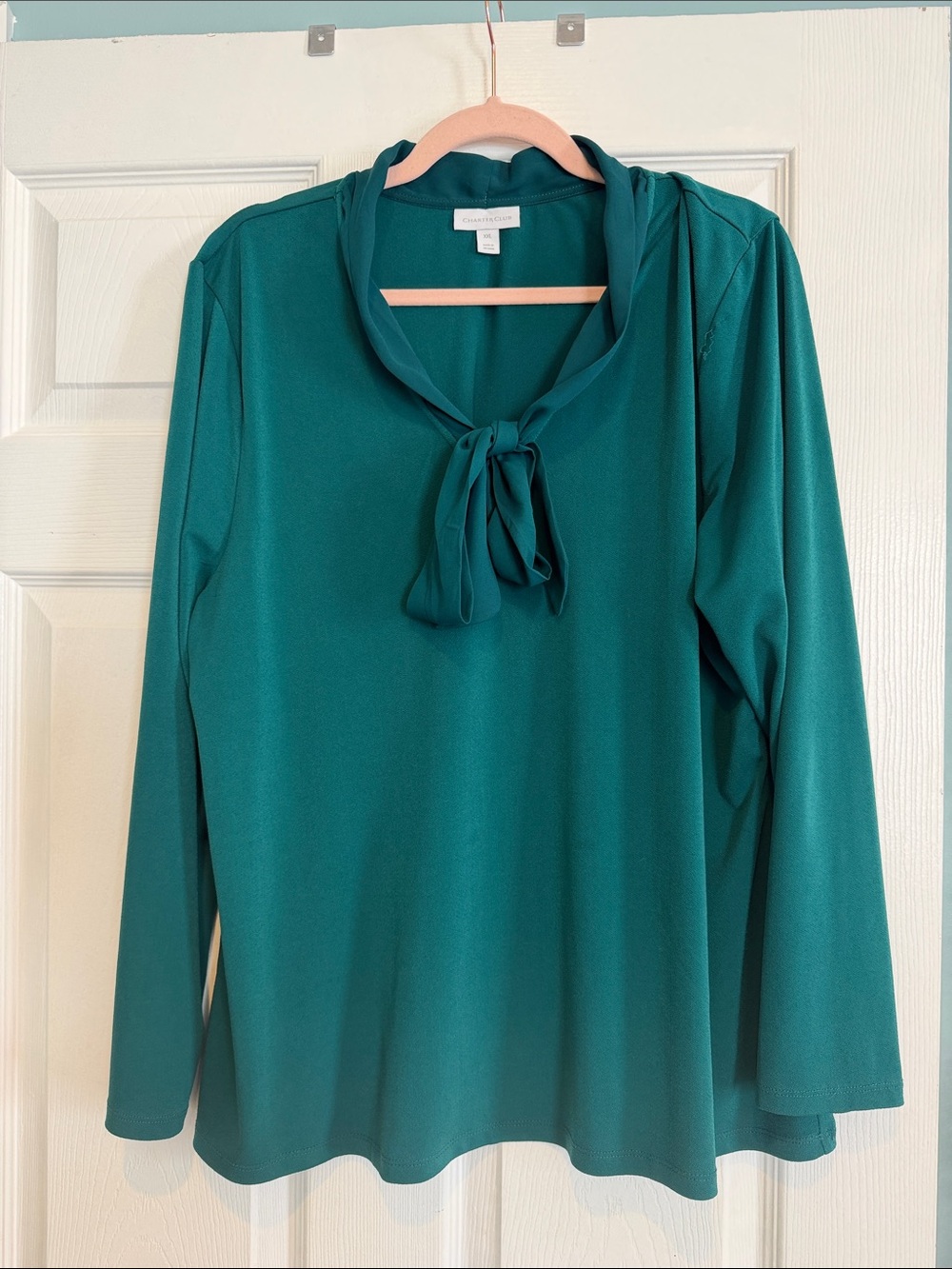 Charter Club Teal  bow Tie-Neck Long-Sleeve Blouse